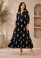Women’s Black Embroidered Tiered Maxi Dress | Cotton Blend A-Line Midi Dress for Casual & Festive Wear