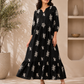 Women’s Black Embroidered Tiered Maxi Dress | Cotton Blend A-Line Midi Dress for Casual & Festive Wear