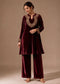 Royal Wine Velvet Embroidered Co-ord Set for Women