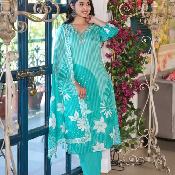 Cotton Suit Set Floral Printed  with Dupatta