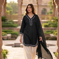 Olive Green Cotton Suit Set with Dupatta for Women | Solid Kurta & Patiala Salwar Set