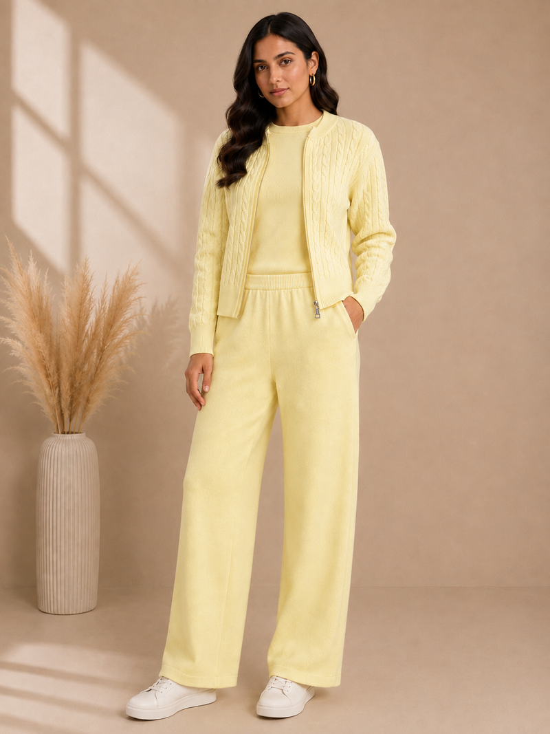Blush Pink Cable Knit 3-Piece Co-ord Set