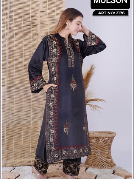 Experience luxury with Mulson a premium velvet suit designed for effortless elegance and festive grace. Crafted from high-quality velvet, this ensemble features intricate handwork embroidery that adds a refined traditional charm. Perfect fo