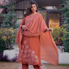 Premium Mul Chanderi Appliqué & Mirror Work Kurta Set with Dupatta