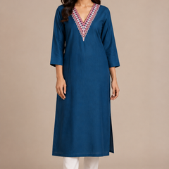 Women’s Rani Pink Embroidered Straight Kurta