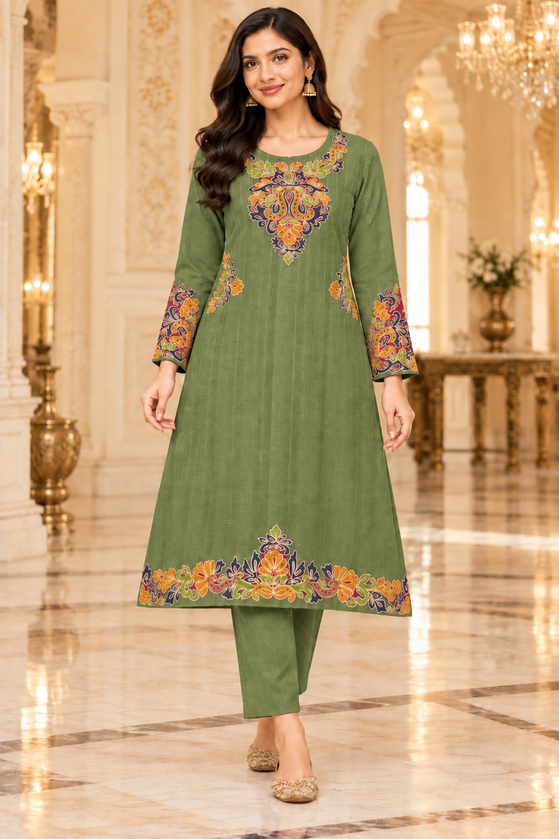 Embroidered A-Line Kurta Set