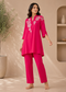 Women’s Fuchsia Pink Floral Embroidered Co-Ord Set | Elegant Kurta & Straight Pants Set for Casual & Festive Wear