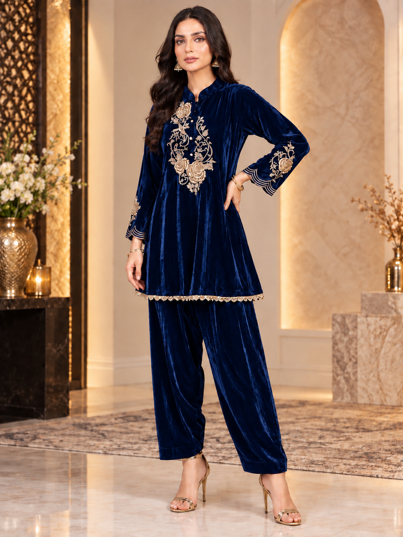 Emerald Noor Embroidered Velvet Co-ord Set