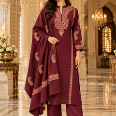 Paisley Embroidered Kurta Pant Dupatta chogha Set for Women