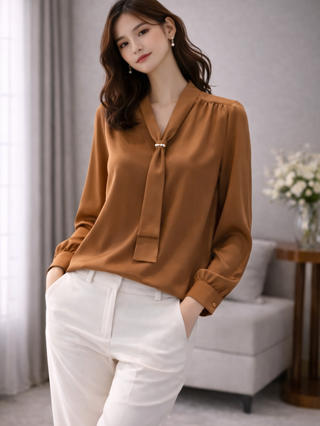 Elegant Tie-Neck Satin Blouse