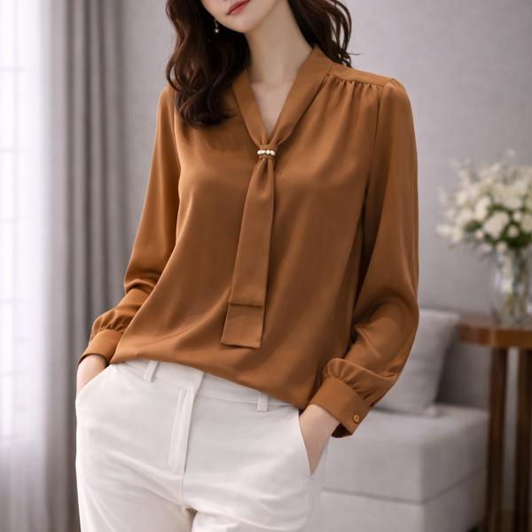 Elegant Tie-Neck Satin Blouse