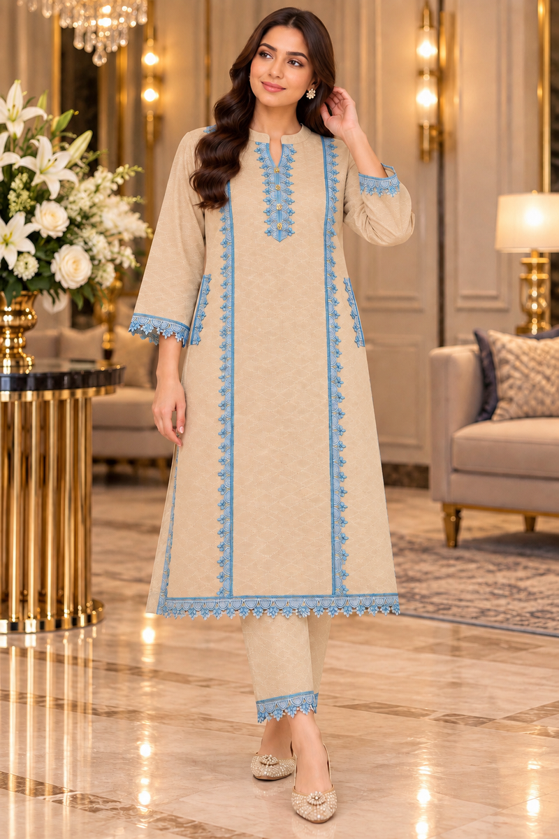 Ivory Kashmiri Embroidered Pheran Co-ord Set