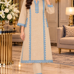 Ivory Kashmiri Embroidered Pheran Co-ord Set
