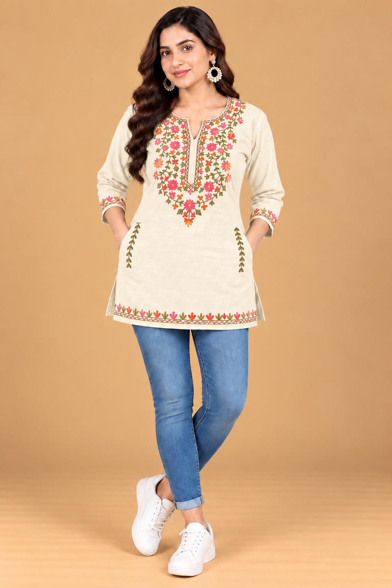 Women’s Multicolour Floral Embroidered Straight Kurta