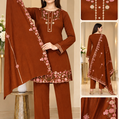Floral Embroidered 3-Piece Suit Set with Dupatta for Women