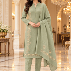 Embroidered Winter 3-Piece Suit Set with Dupatta