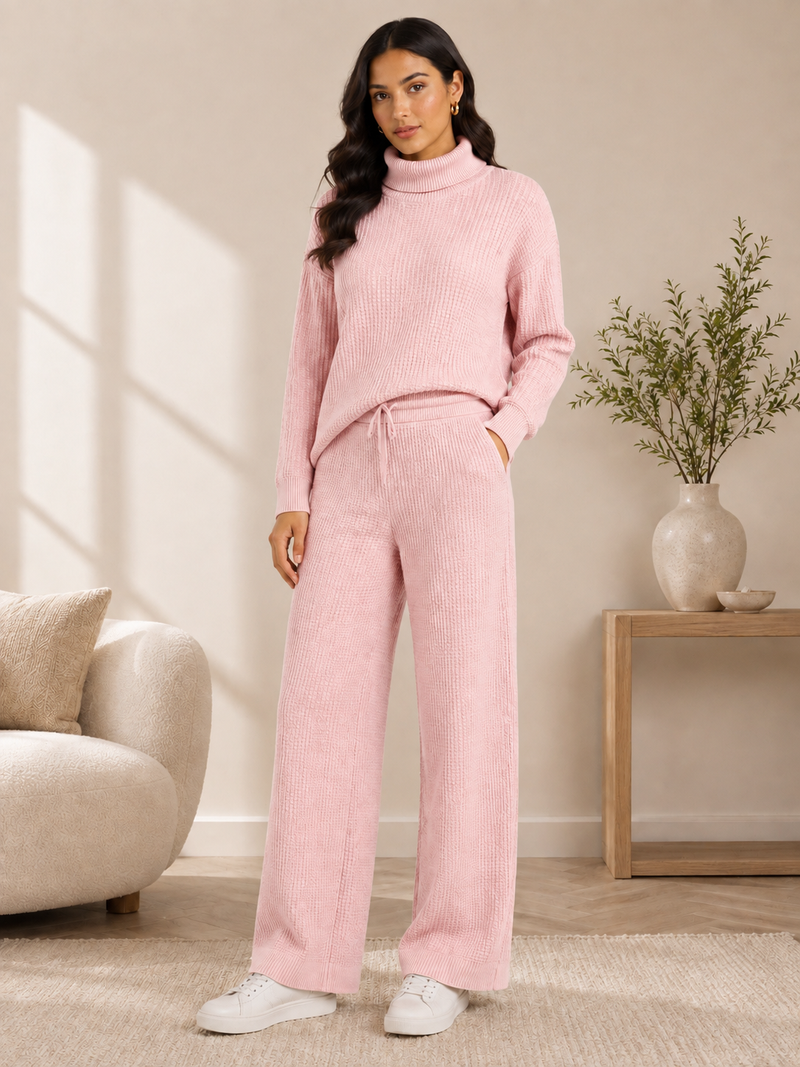 Mocha Textured Turtleneck Knitted Co-ord Set