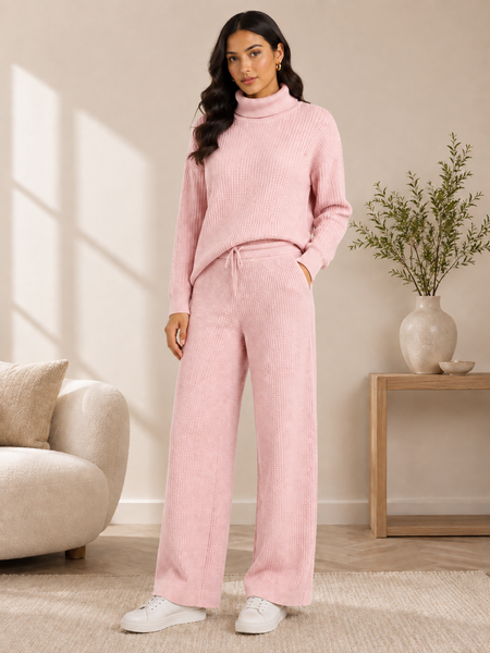 Mocha Textured Turtleneck Knitted Co-ord Set
