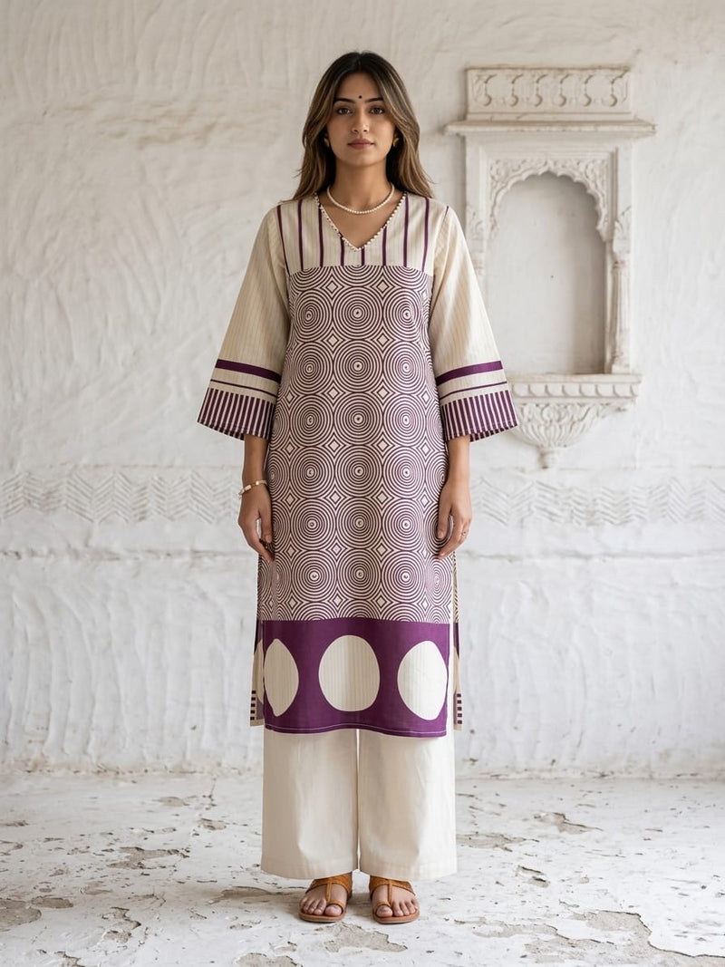 Mulson Ivory Plum Geometric Suit Set