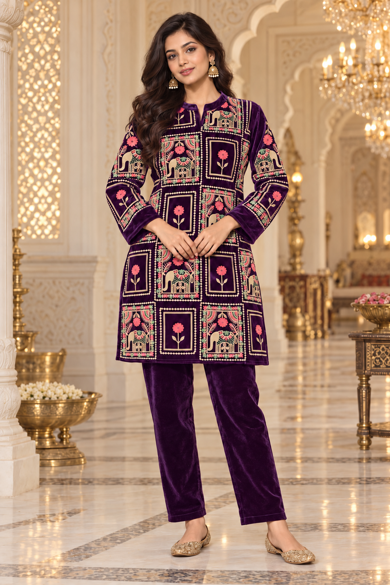 Velvet Elephant Embroidered Co-ord Set