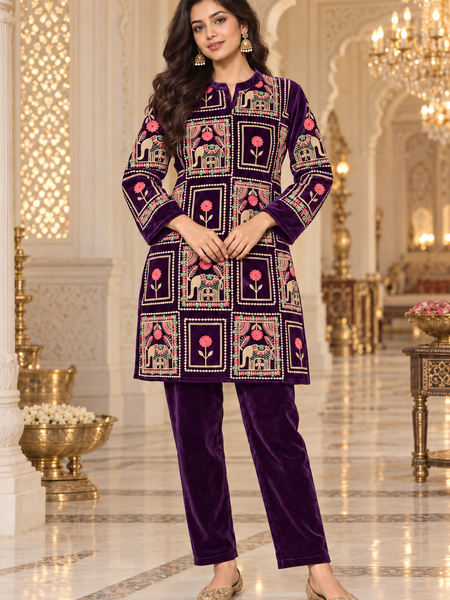 Velvet Elephant Embroidered Co-ord Set