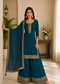 Women’s Teal Blue Embroidered Kurta Sharara Set with Dupatta | Festive 3-Piece Ethnic Suit