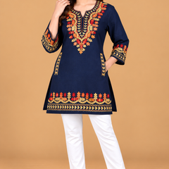 Multicolour Floral Embroidered Short Kurti for Women