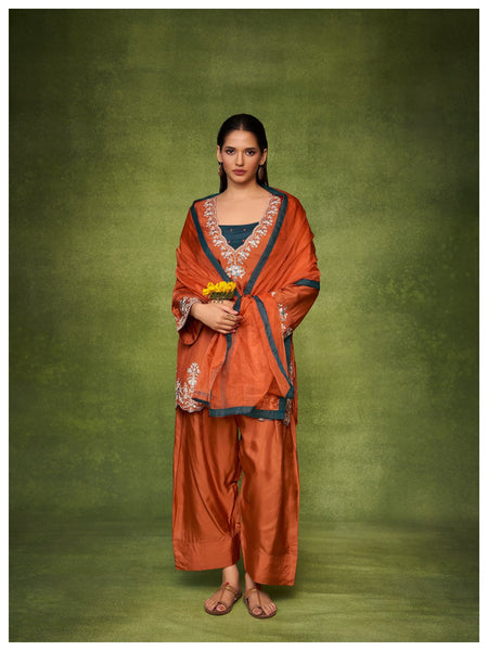 Women’s Embroidered Kurta Palazzo Set with Dupatta