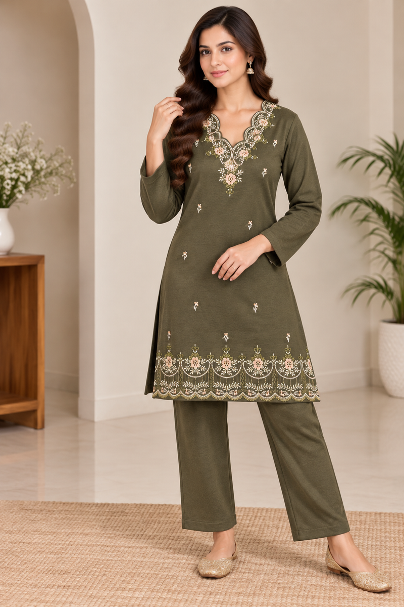 Floral Embroidered Winter Co-ord Set