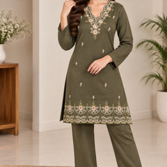 Floral Embroidered Winter Co-ord Set