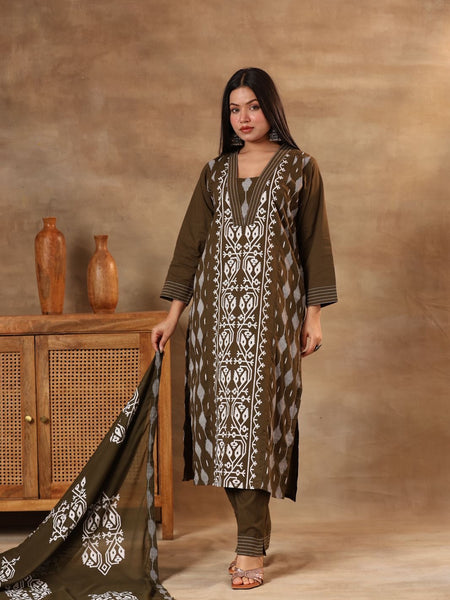Earthy Cocoa Elegance , olive heritage , Royal plum Suit Set.