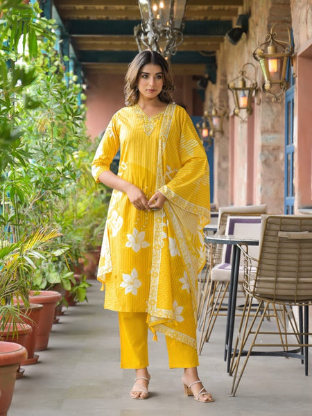 Cotton Suit Set Floral Printed  with Dupatta