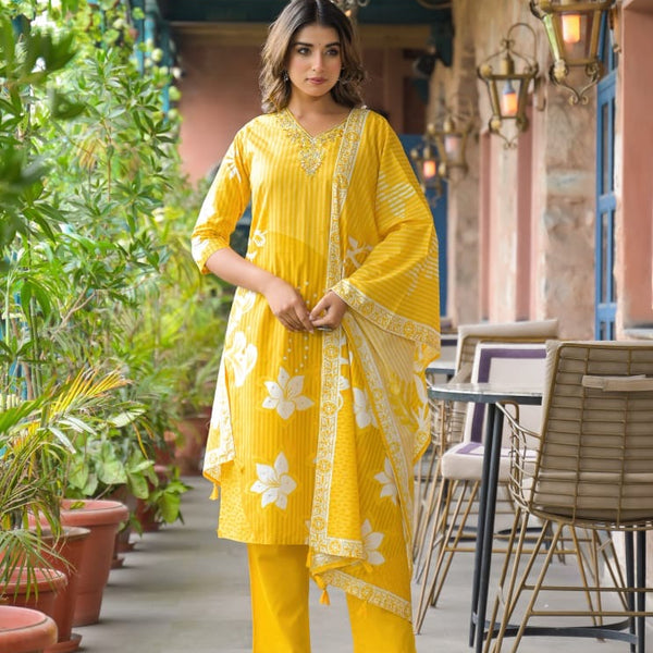 Cotton Suit Set Floral Printed  with Dupatta