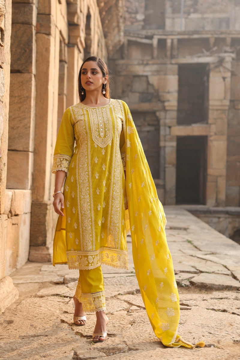 Mulson Mist Blue Embroidered Suit Set