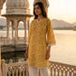 Ivory Brown Printed Kurta with Cream Palazzo Set for Women | Elegant Cotton Ethnic Co-Ord Set