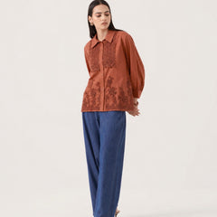 Women’s Premium Embroidered Cotton Shirt | Full Sleeve Formal & Casual Button-Down Top