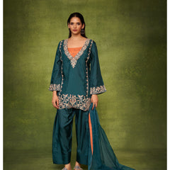 Women’s Embroidered Kurta Palazzo Set with Dupatta