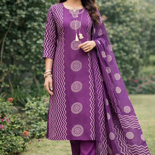 Royal Plum Printed Kurta Set with Dupatta