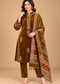 Royal Plum Velvet Embroidered 3-Piece Suit Set with Printed Shawl