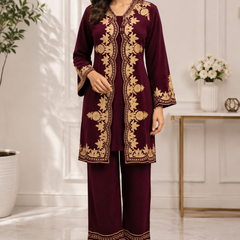 Kashmira Noor Embroidered Winter Co-ord Set – Mocha Brown