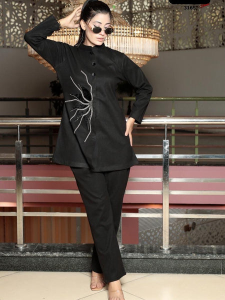 Paired with straight pants for a clean and structured look, this ensemble is perfect for formal events, luxury dinners, corporate evenings, or classy festive gatherings. Its timeless sophistication and effortless charm make it a must-have in every premium