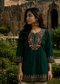 Bottle Green Multicolour Floral Embroidered Short Kurti for Women