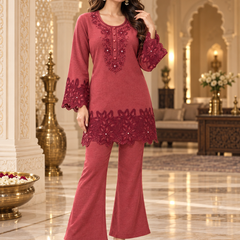 Embroidered Cutwork Winter Co-ord Set