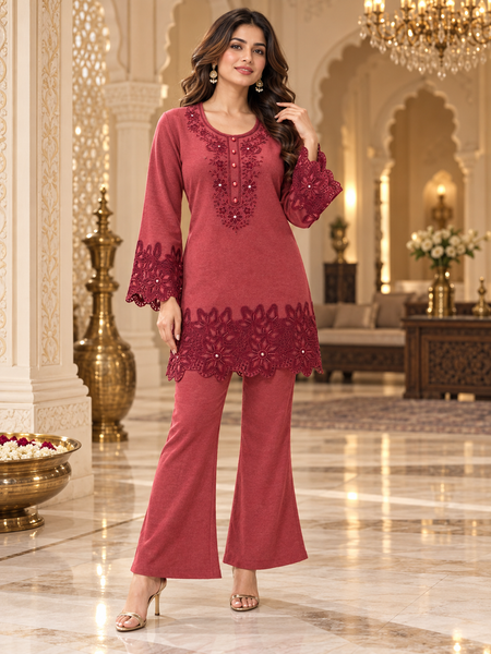 Embroidered Cutwork Winter Co-ord Set