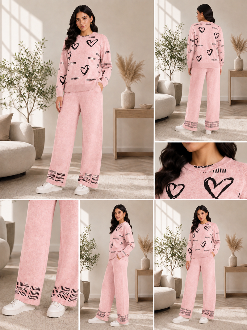 Blush Heart Graphic Knitted Co-ord Set