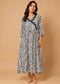 Women’s Black & White Abstract Leaf Print Tiered Maxi Dress | Casual Flowy Dress for Women