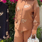 Mulson Mocha Bloom Embroidered Co-ord Set for Women | Premium Floral Printed Co-Ord Set