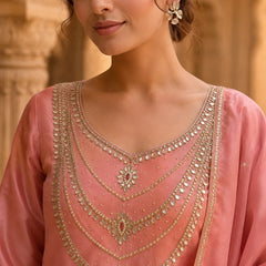Women’s Peach Embroidered Kurta with Patiala Salwar & Dupatta | Festive Ethnic Suit Set