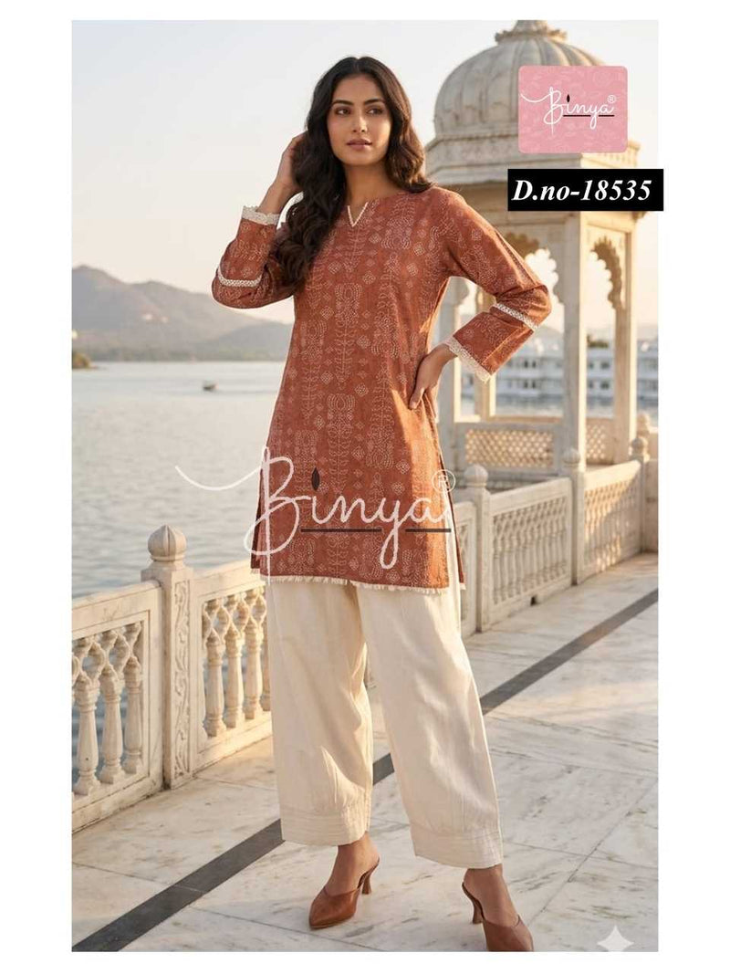 Dusty Pink Embroidered Kurta with Cream Palazzo Set for Women | Elegant Ethnic Wear