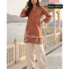 Dusty Pink Embroidered Kurta with Cream Palazzo Set for Women | Elegant Ethnic Wear